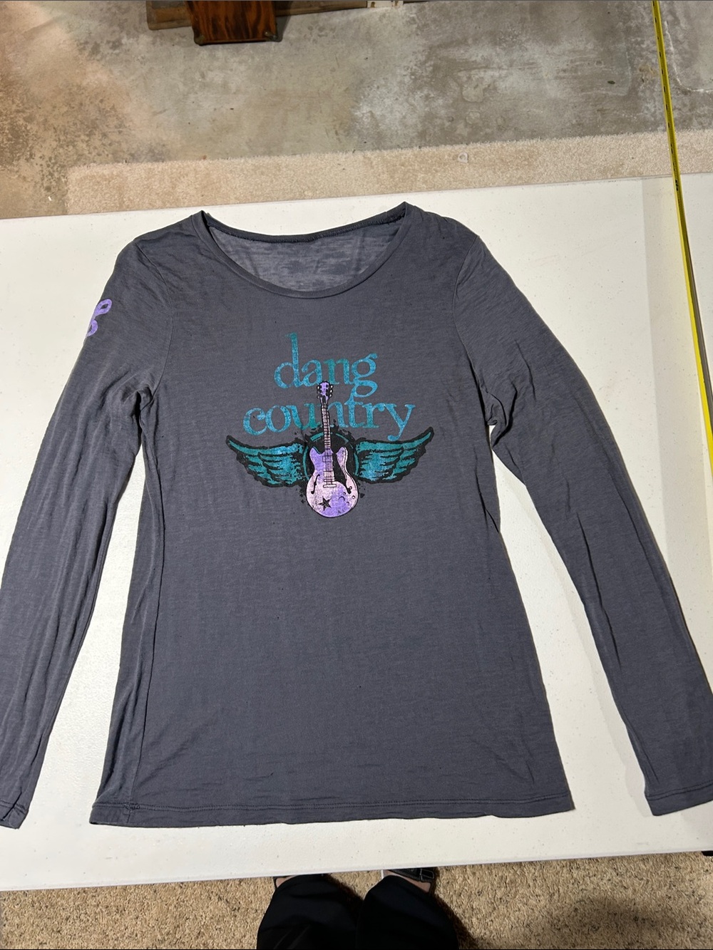 Dang Country Women's Long Sleeve Graphic Tee - Dark Gray - burn out fabric style